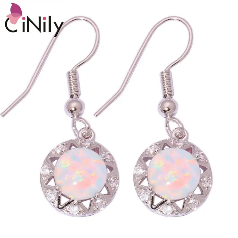 

2014 Fashion ! Wholesale & Retail For Women Jewelry White Fire Opal & Cubic Zirconia 925 Silver Plated Earrings 1 1/4" OH2238