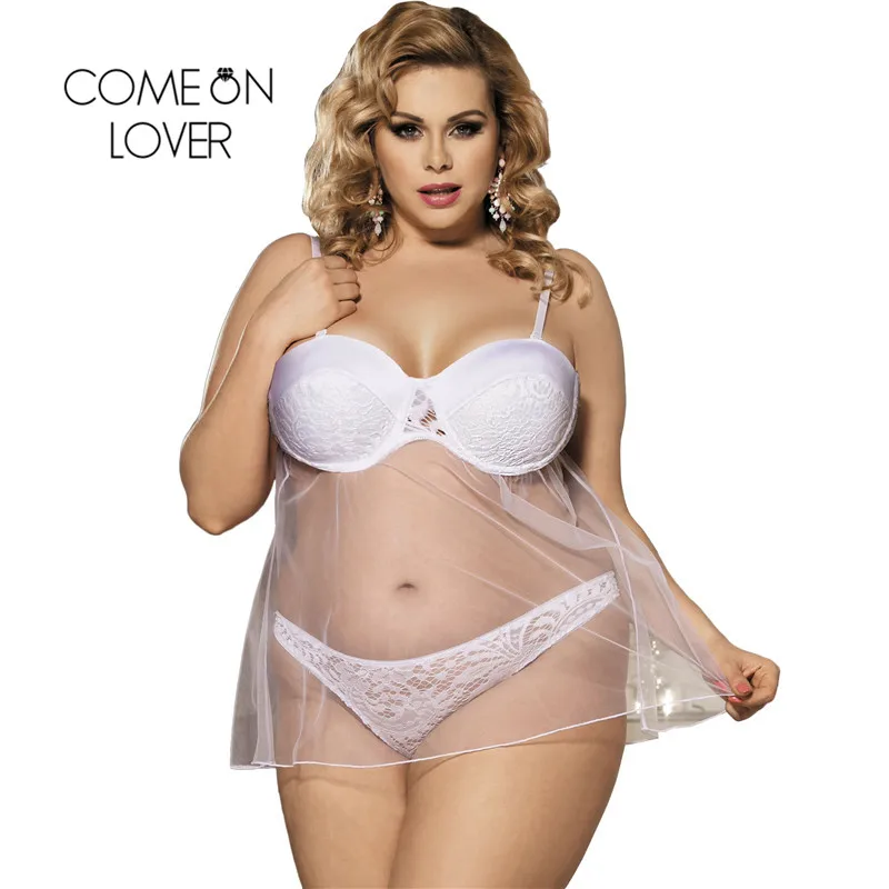 

Comeonlover White Bra Pad Babydolls Underwear Steel Ring Plus Lingerie feminina Transparent Erotic Babydolls Underwear RE80286