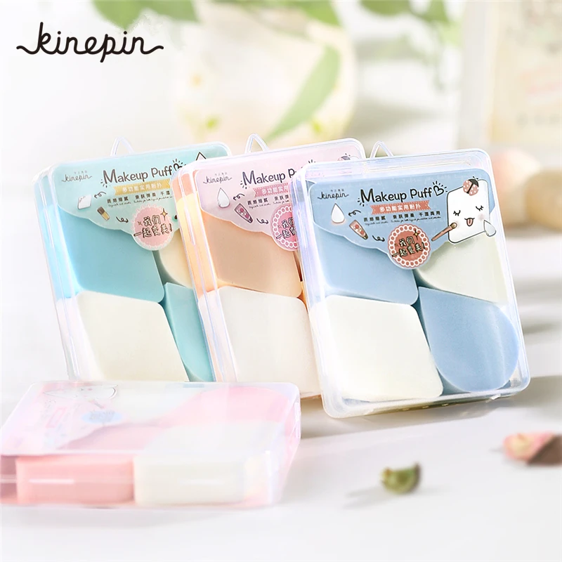 

4PCS/Box Professional Studio Makeup Sponge Blender Portable Cosmeitc Foundation Sponge Powder Puff with Clear Holder Case
