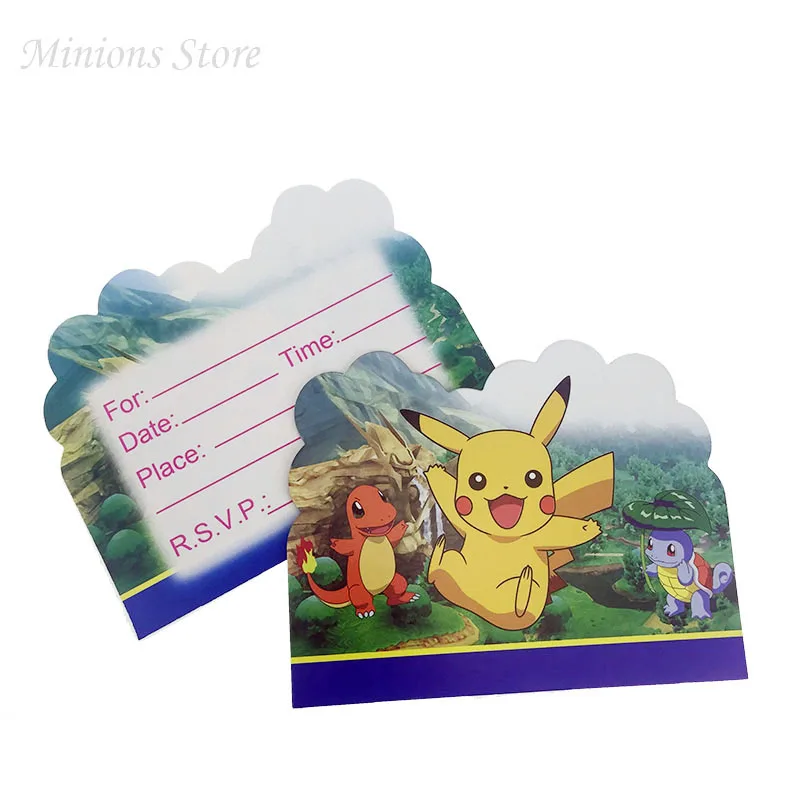 

10pcs/lot Pokemon Pikachu Cartoon Party Paper Invitation Card Birthday Party Decorations Kids Baby Shower Supplies Party Favors