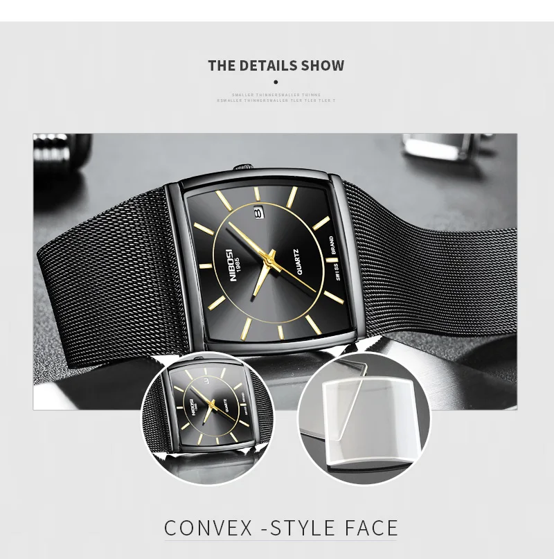 NIBOSI Whole Gold Men's Quartz Wrist Watch Luxury Mesh Stainless Strap Dress Business Man Clock Square Watch Reloj Hombre 2018   (10)