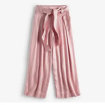 

Women Pink Striped Long Pant Darwstring Casual Wide Leg Pants