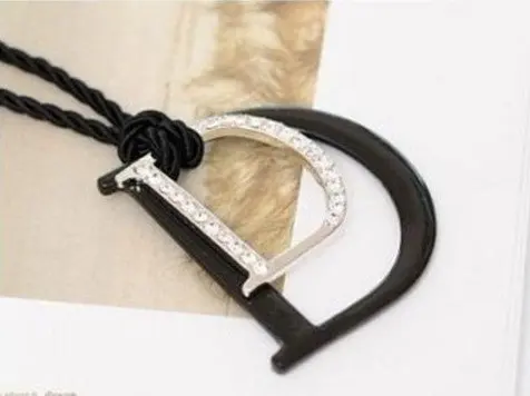 

Hot Selling Crystal Letters Double D Black Rope Long Necklace N56