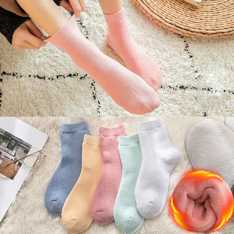 

Retro Plus Velvet Thickening Leisure Simple Solid Color Women Socks Autumn Winter Socks Female New 6 Styles Mid Tube Socks