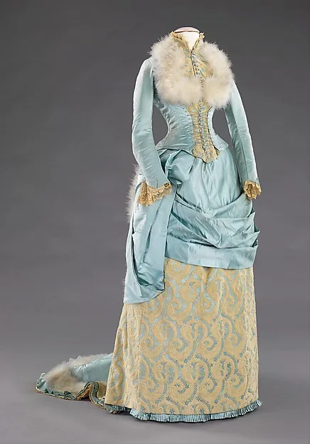 

Luxurious Feathers 1885 Late Bustle Victorian Gown