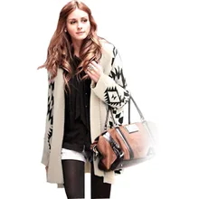 Осень Зима Новинка вязаный кардиган женский свободный свитер шаль длинный Алмазный геометрический узор джемпер Vestidos LXJ270