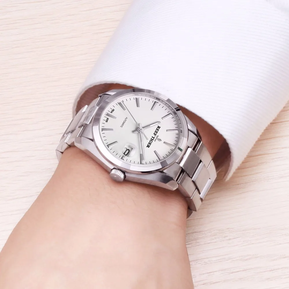 Reef Tiger Mens Dress Watches Stainless Steel Sapphire Crystal Perpetual Calendar Watch Automatic-2