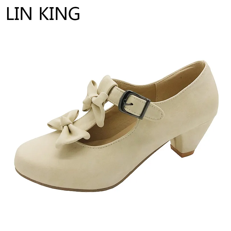 

LIN KING Big Size 43 Women Sweet Lolita Shoes Princess Pumps Student Party Shoes Casual Spring Autumn Round Toe Ladies Pumps