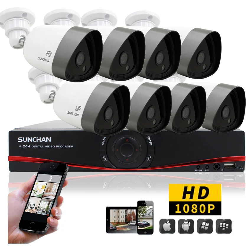 SUNCHAN 8channel CCTV System 1080P DVR 8PCS  2.0MP  AHD CCD Waterproof Outdoor Camera Home Security System Surveillance