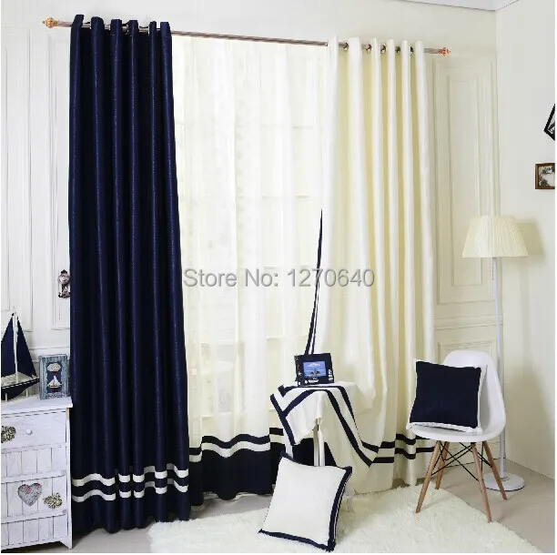 Popular navy style home goods solid color blackout curtains with sheer