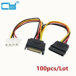 100 шт./лот 15pin SATA штекерным 4PIN IDE Molex женский + SATA Женский Мощность кабель 18awg