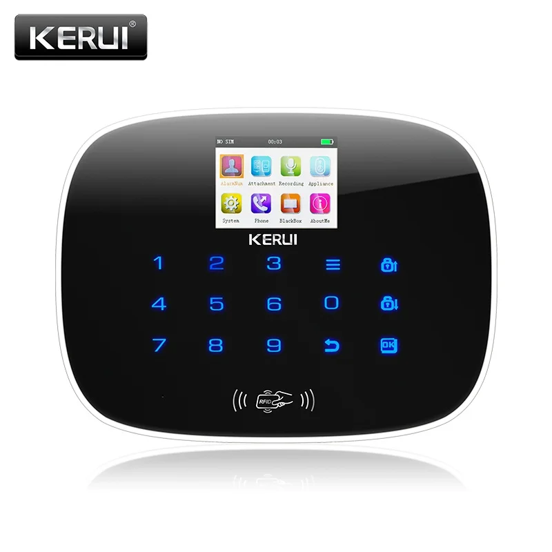 KERUI Black IOS Android APP Wireless GSM Alarm System TFT Color Display Autodial Text Burglar Intruder Security Alarm KERUI Black IOS Android APP Wireless GSM Alarm System TFT Color Display Autodial Text Burglar Intruder Security Alarm