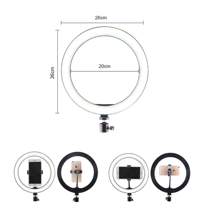  New Tabletop Mounts Holder with LED Ring Flash Light Lamp Tripod Stands with Mobile phones Holder f