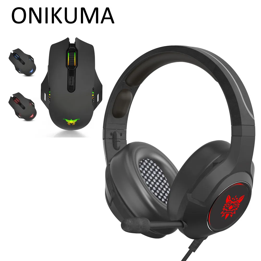 Игровые наушники ONIKUMA K9 Casque PS4 игровая стереосистема ПК гарнитура с микрофоном+ Pro проводная, USB, игровая мышь - Цвет: With Box