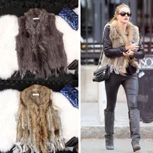 Casual Womens Genuine Raccoon Dog Fur collar Rabbit Fur Vests Design Waistcoat Turn-down Collar Gilet Outerwear Fur coat