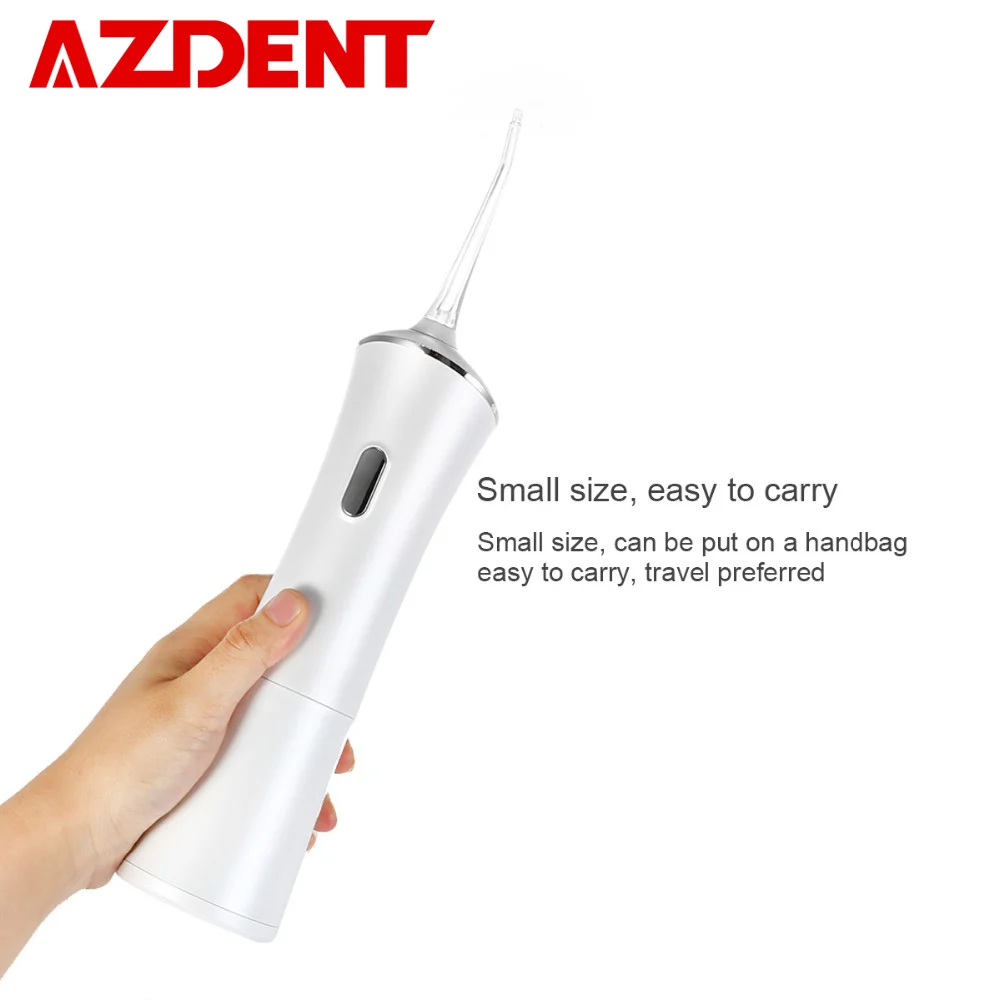 

AZDENT 3 Modes Portable Oral Irrigator Water Dental Flosser USB Mouth Denture Cleaner Small for Family Travel 160ml + 2Jet Tips