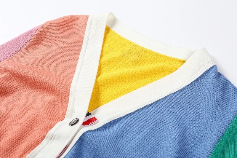 Elastic knit patchwork singel breasted cardigans sweater coats 2018 new long sleeve v-neck women top coats