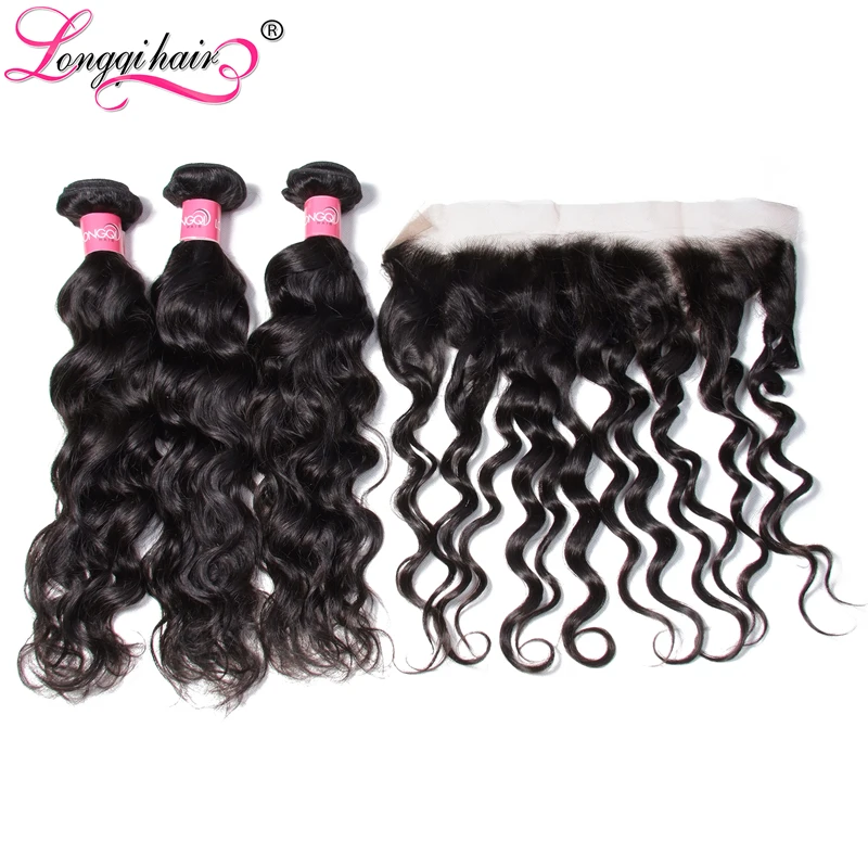 

LONGQI HAIR Brazilian Water Wave Hair 3 Bundles with Frontal 13x4 Ear to Ear Frontal with Bundles 4pcs/lot 8-26 Inch