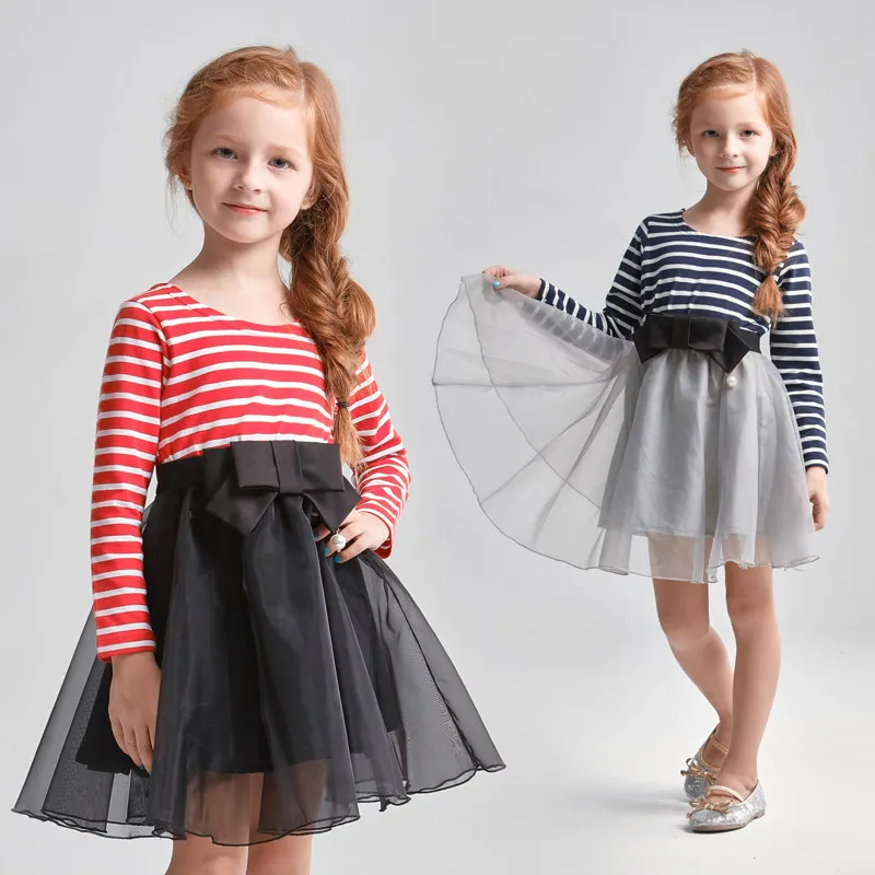 

Baby Girls Tutu Dress Grey Red Striped Petti Dress Long Sleeves Mesh Cotton Clothes for age 4 5 6 7 8 9 10 11 12T Years Old