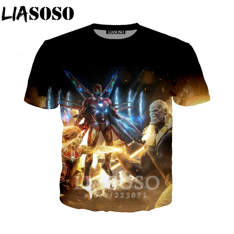 LIASOSO 2019 Summer New Men Women 3D Print Latest Movie Avengers Endgame Short Sleeve T shirt Fashion Sweatshirt Pullover B008
