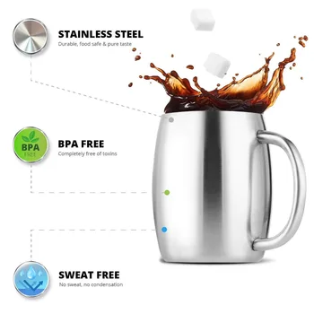 

Stainless Steel Coffee Mug 400ml Premium Double Wall Insulated Travel Mugs Shatterproof Dishwasher Safe beer mugs