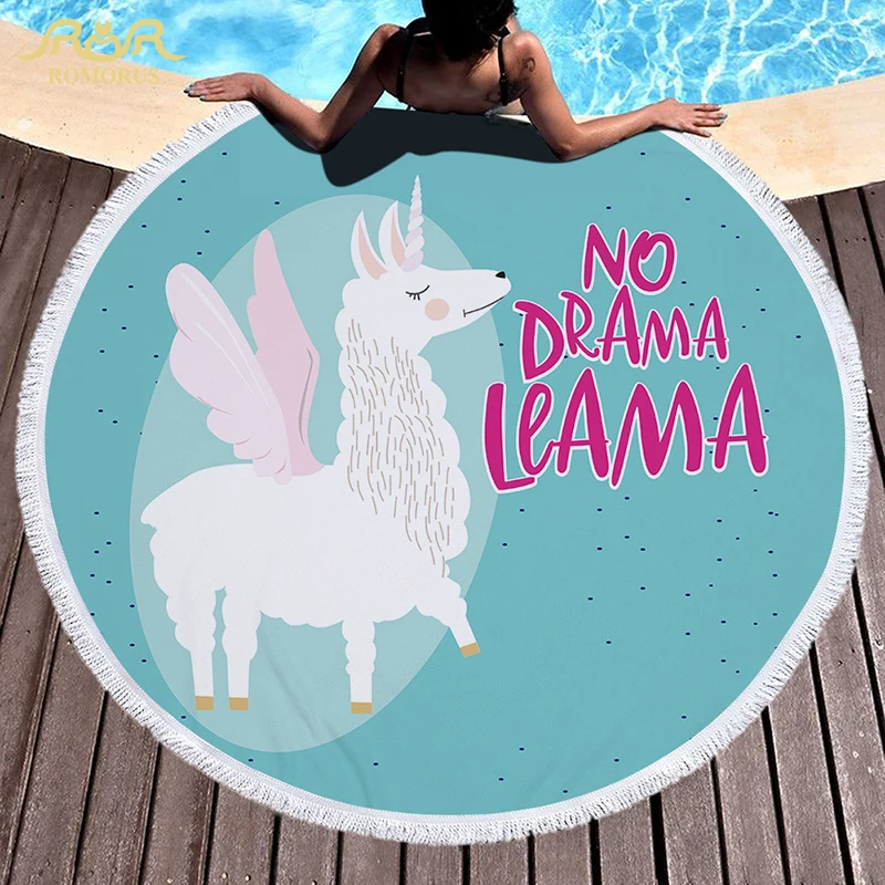 

ROMORUS llama Unicorn Round Beach Towel Microfiber Best Quality Women Swimming Sandy Towels Shawl Children Kids Soft Play Mat