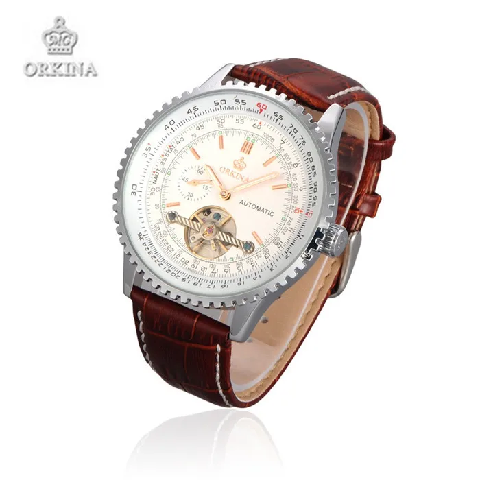 Orkina Luxury Brand Wristwatches Big Dail Men Automatic Mechanical Watches Leather Strap Watch Gift For Men
