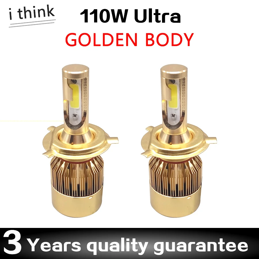 

2 pieces H7 H4 LED Car headlights bulb 110W 6000K Cold white Golden body epistar COB 12V High low beam freeshipping