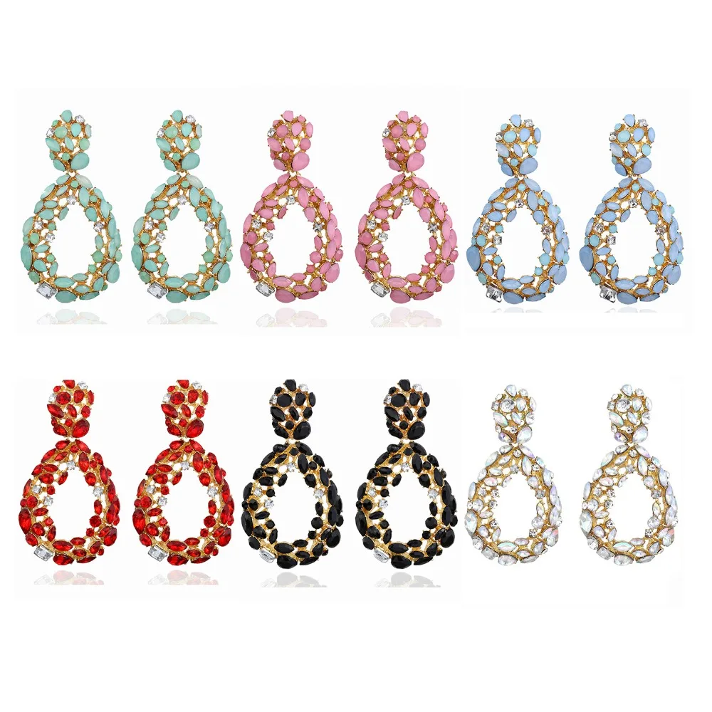 

Colorful Crystal Dangle Earrings For Women Water Drop Metal Big Earrings Red Pink Black Pendientes Earring Fashion Jewelry 2019