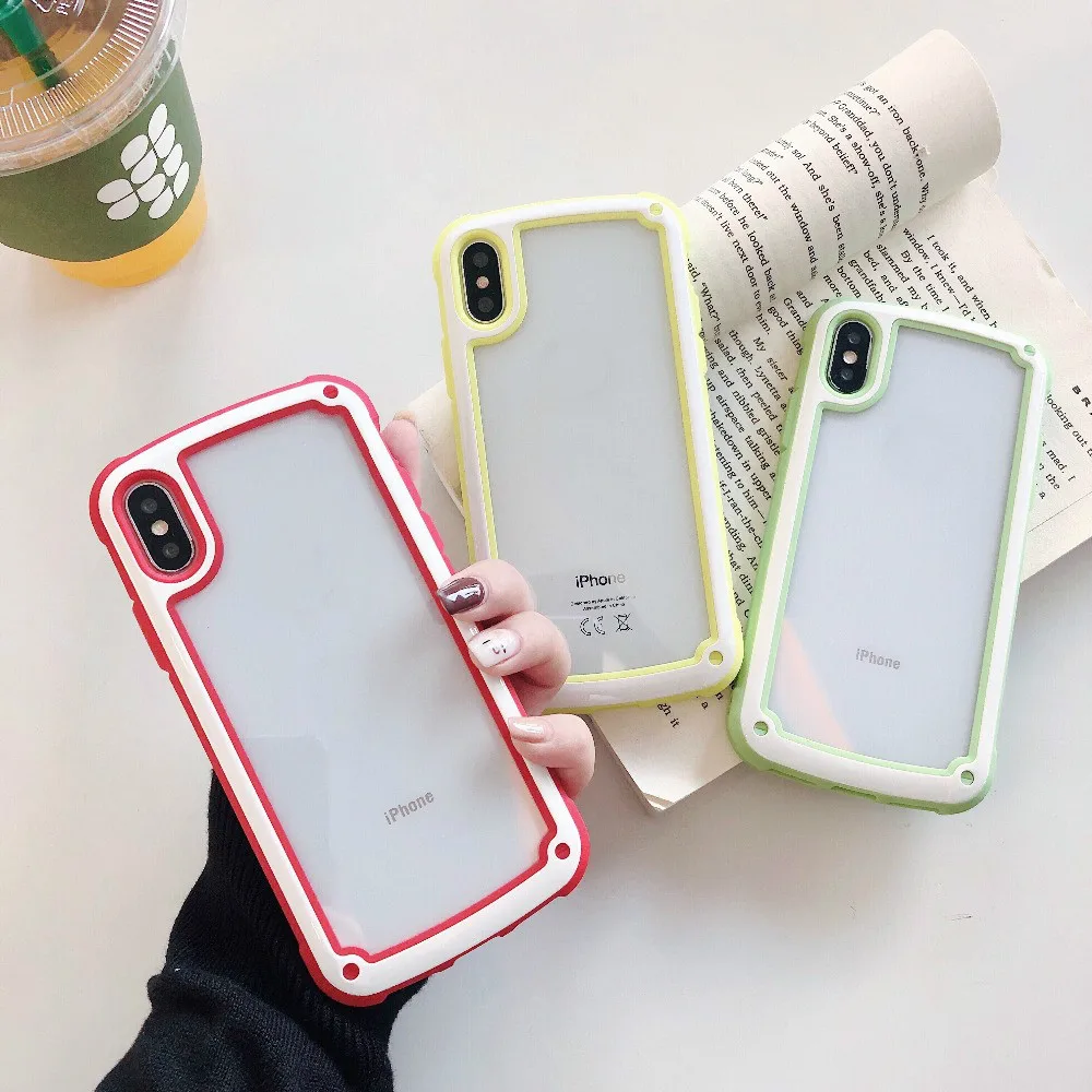 

Simple Candy Border Transparent Phone Case For iPhoneX XR Shockproof TPU+PC Acrylic Drop Protector For iPhone7 8 6 6S Backshell