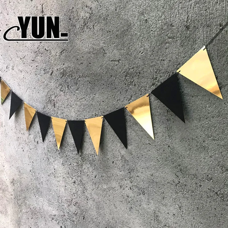 

1 Black Gold Decorative Bunting Pennant Holiday Dress Up Supplies Children Birthday Party Flag Flag Layout Banner 8Q