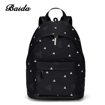 

BAIDA Women Printing Backpack Fashion Triangle Pattern Ladies Backpack Female Girls Laptop Black Backpacking Bags