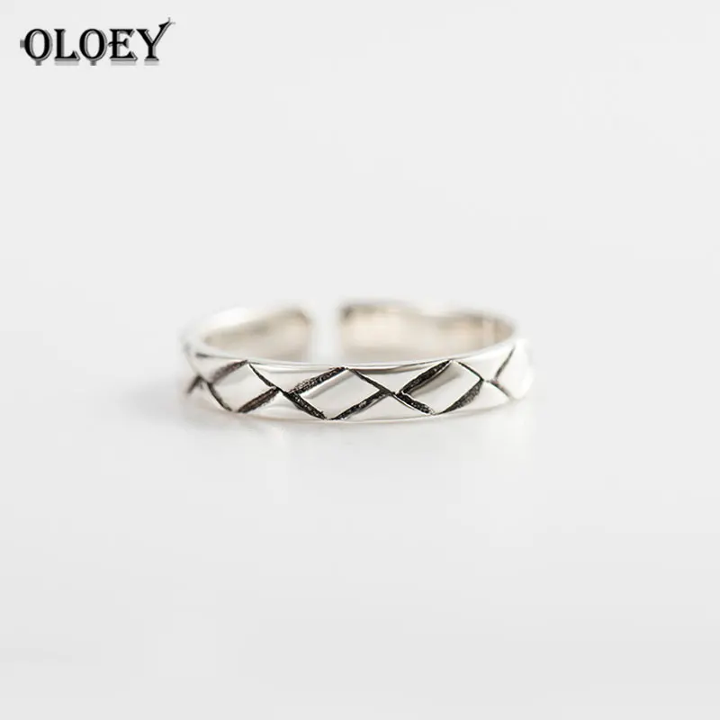 

OLOEY Woven Shape Open Rings For Women Lady Prevent Allergy Real 925 Sterling Silver Adjustable Finger Ring Fine Jewelry YMR211
