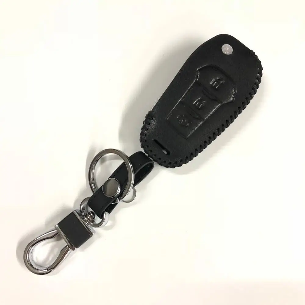 D Type black thread Кожаный чехол для ключей для Ford Mondeo Fiesta Focus titanium Fiesta C S B-MAX Ecosport Escape Edge Ranger Galaxy Fusion - Название цвета: D Type black thread
