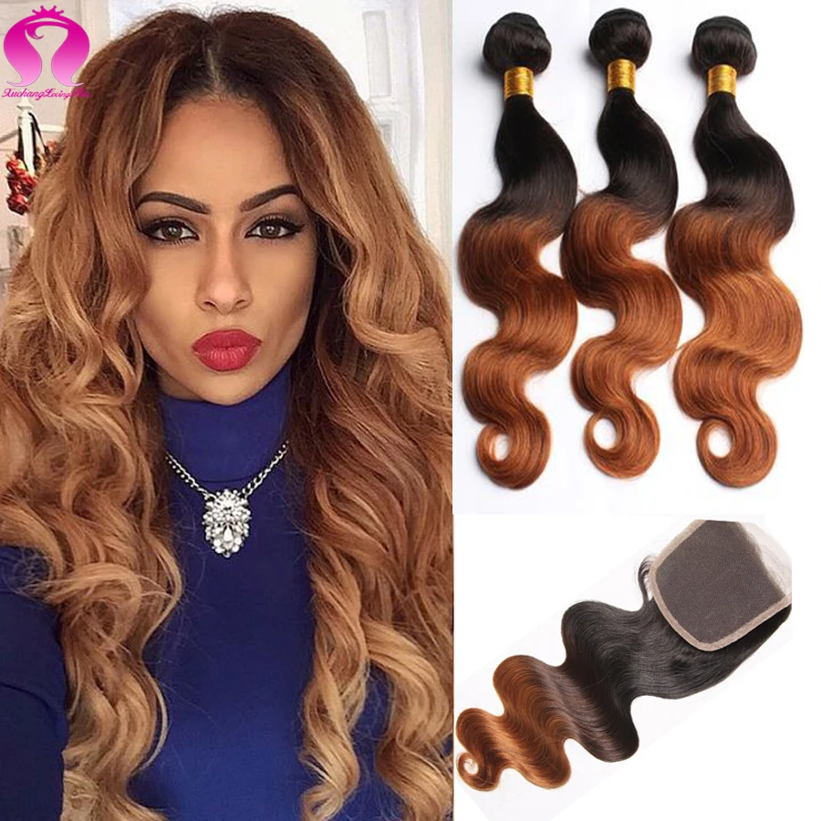 

Ombre Brazilian Virgin Hair Body Wave With Closure Human Hair Extensions 3 Bundles With Closure Tissage Bresilienne Avec Closure