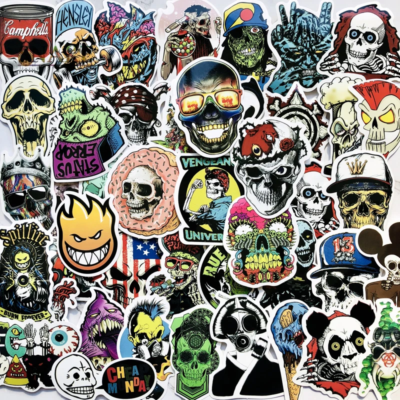 

50 PCS Punk Skeleton Sticker Graffiti Skull Rock Motorcycle Stickers to DIY Scrapbooking Laptop Skateboard Suitcase Guitar Car