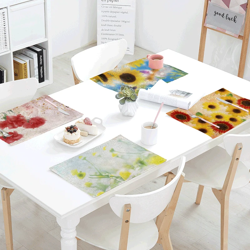 Promotional Tablecloth 42x32cm Yellow Sunflower Pink Flower Purple