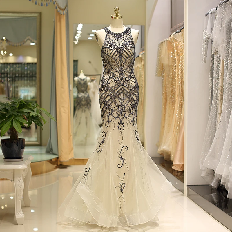 

Vestidos De Gala Largos Sleeveless Prom Dresses Delicate Major Beading Long Party Gowns Elegant Mermaid Formal Prom Gowns