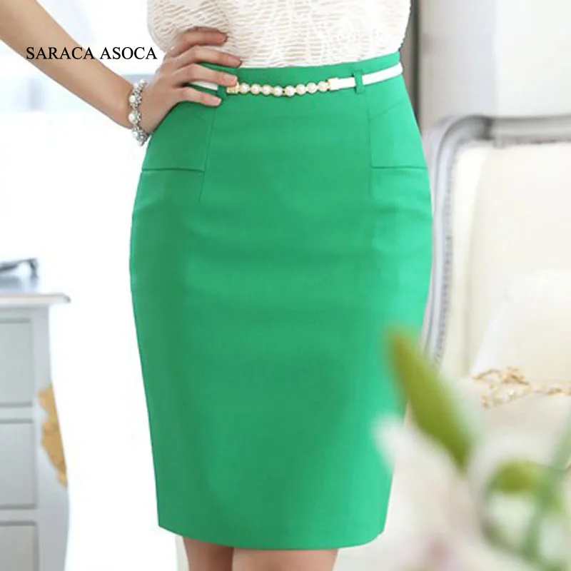 Spring Summer Pencil Skirts Ladies Size XXL Knee Length Solid Color