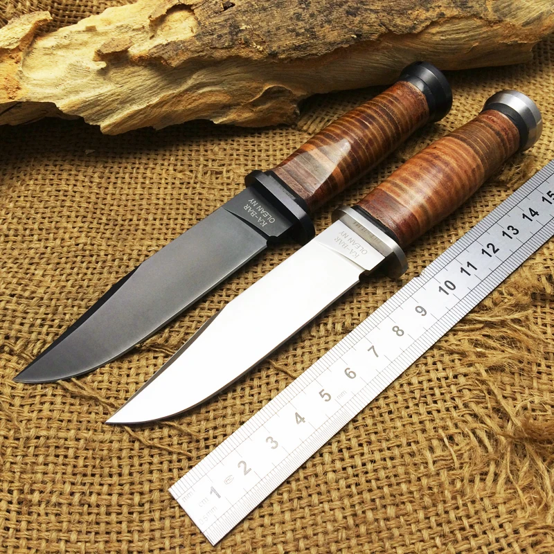 

Newest Hunting KA-BAR OLEAN NY USN MK1 Fixed Knife 7CR17Mov Blade Steel+Leather Handle Tactical Knife EDC Outdoor Camping Tool