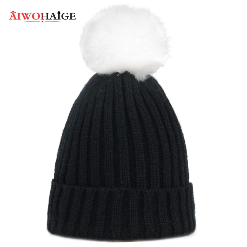 Новинка 2019 детская Модная вязаная шапка шапочки облегающие шапки с помпоном