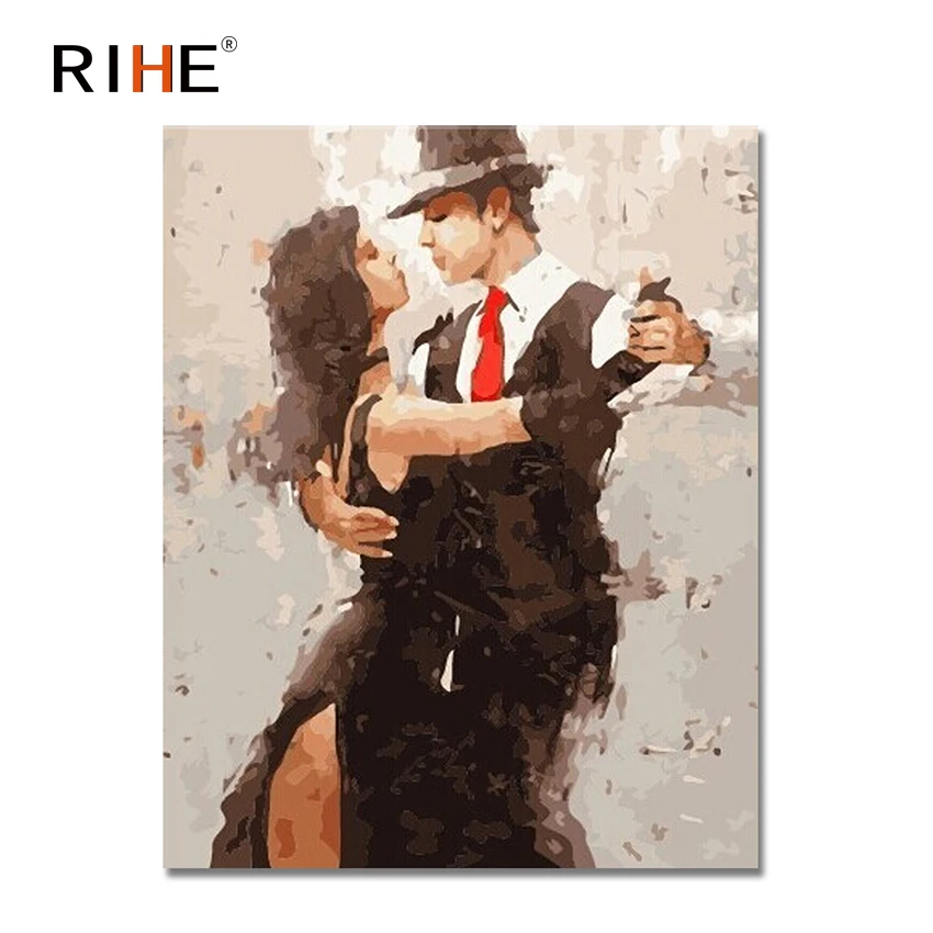 

RIHE Dancing Couples Oil Painting By Numbers Romantic Cuadros Decoracion Acrylic Paint On Canvas For Artwork Modern Home Decor