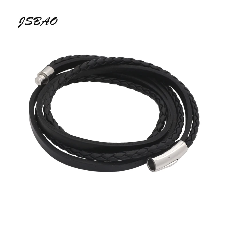 

JSBAO New Fashion Jewelry Men's Bracelet Synthetic Multilayer Leather Titanium Steel Cool Bracelets Male Vintage Creative Gifts