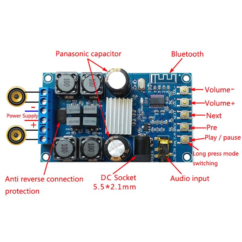 

Bluetooth Digital Amplifier Board Dual Channel 50W * 2 Audio Amplifier with Shell without POP sound