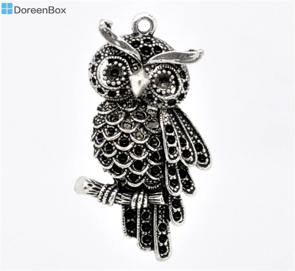 

Doreen Box Lovely 10 Silver Tone Owl Charm Pendants 45x24mm (B12994)