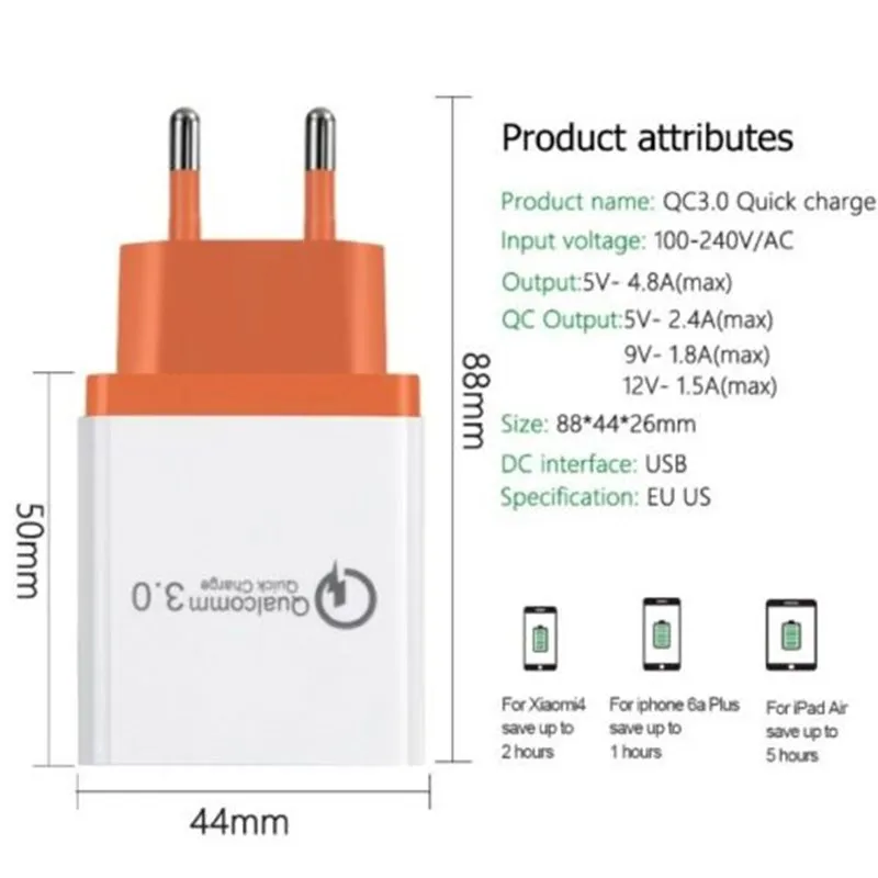 Быстрая зарядка 3,0 USB Зарядное устройство QC3.0 быстрой зарядки для Xiaomi Mi 9 9SE 8 SE A2 A1 huawei P30 P20 Lite samsung S10 S10E S9 плюс S8