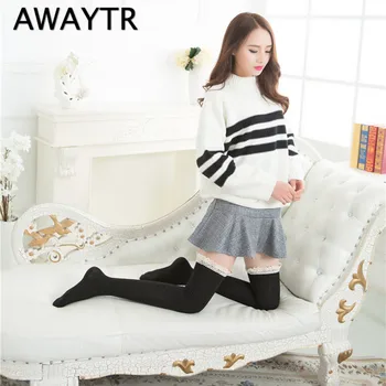 

Awaytr Hot Sale Elastic Knee Lace Patchwork 5 Colors Women High Quality Stockings Cute Leg Warmers Woman Thigh High Stocking
