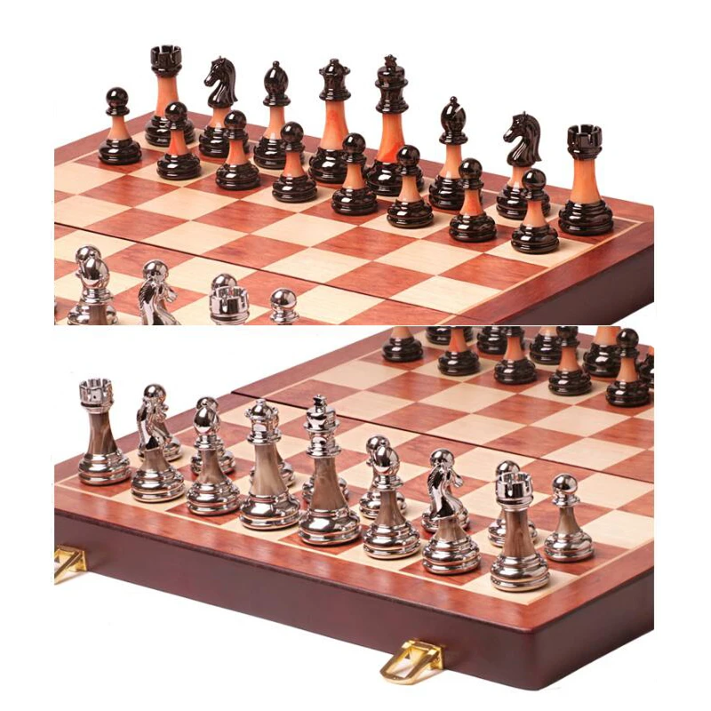 BSTFAMLY wooden chess set game Portable game of international chess Folding chessboard imitation jade ABS chess pieces LA8
