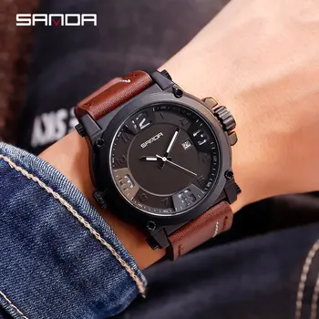 

Sanda Brand Retro Men Quartz Watches Leather Waterproof Analog Watches Mens Date Casual Clock Rome Time Relogio Masculino