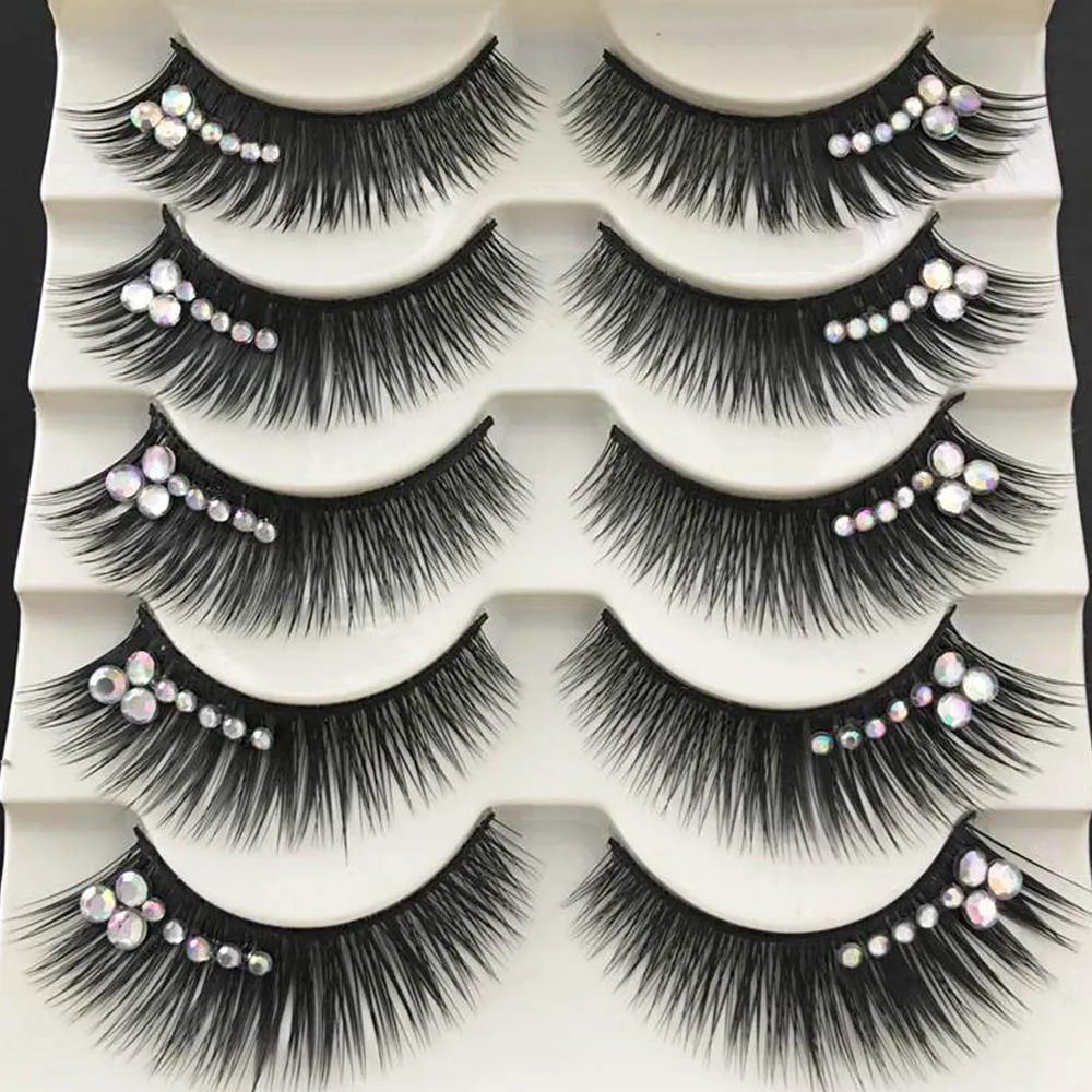 

1 Box Shimmery AB Crystal False Eyelashes Stage Performance Latin Fake Eyelashes Exaggerated Stage Makeup Thick Long Eye Lashes